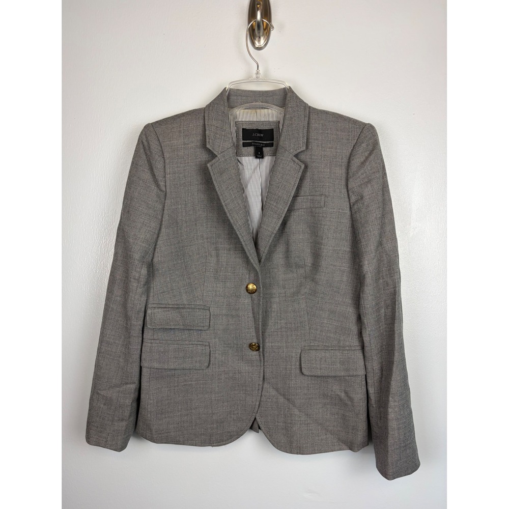 J Crew Schoolboy Blazer 6 Gray Wool Gold Crest Buttons Preppy Academia Old Money